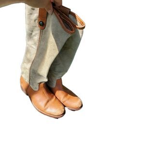 Frye Melissa Button Boot in Canvas Cognac Colored Leather Size 6 B